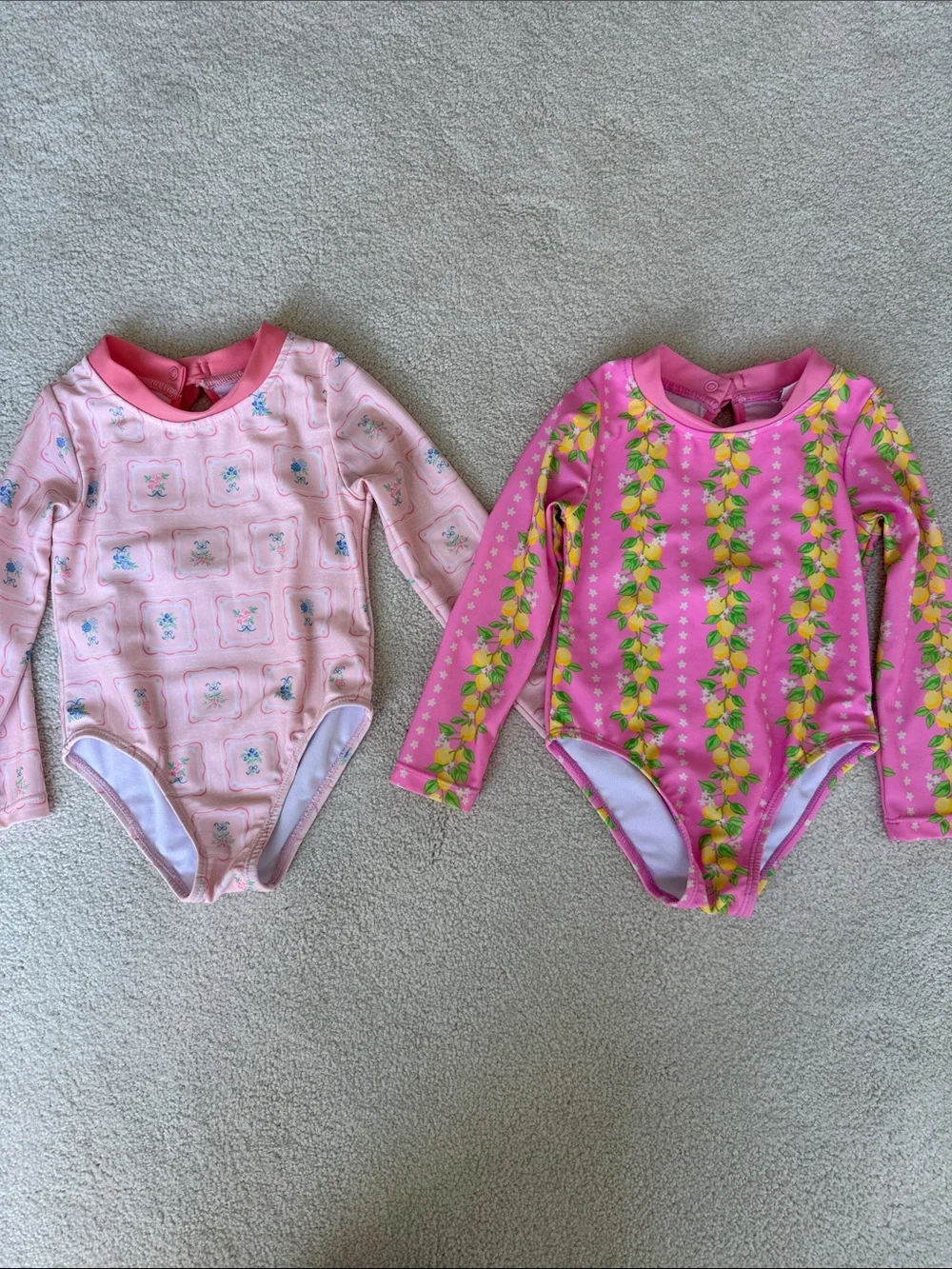Nicole Miller 2-bundle Pink Floral & Lemon-Print Long-Sleeve Swimsuits